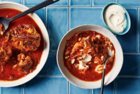 Braised cauliflower with tahini yoghurt and toasted almonds