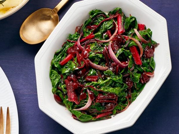 Braised chard with dried cranberries