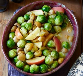 Braised chestnuts, apples & Brussels sprouts