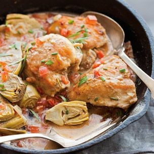 Braised chicken & artichokes