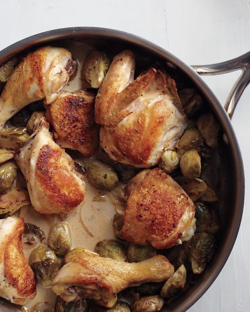 Braised chicken and Brussels sprouts