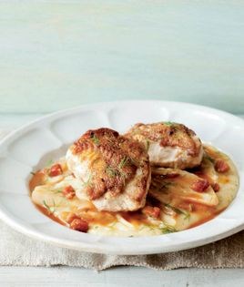 Braised chicken and fennel with creamy polenta