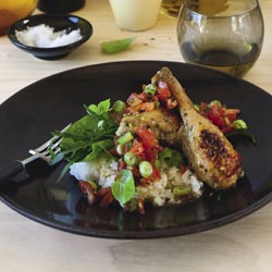 Braised chicken and rice salad with tomato dressing