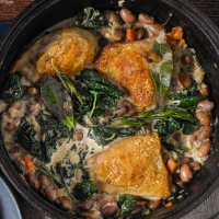 Braised chicken thighs with borlotti beans and rosemary