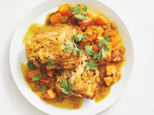 Braised chicken thighs with butternut squash
