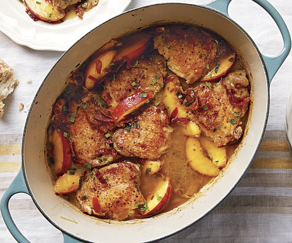 Braised chicken thighs with savory marinated peaches