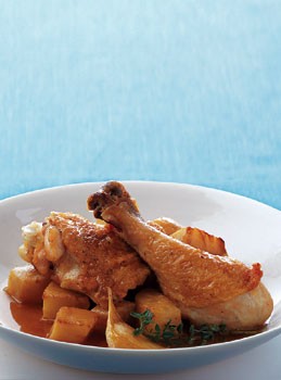 Braised chicken with celery root and garlic