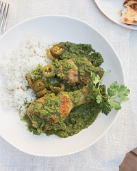 Braised chicken with cilantro, mint and chiles