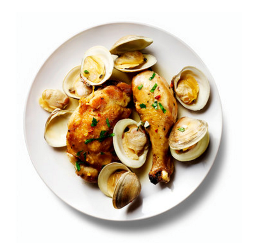 Braised chicken with clams
