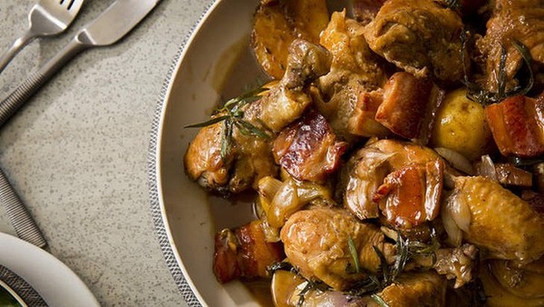 Braised chicken with dutch creams, speck and tarragon