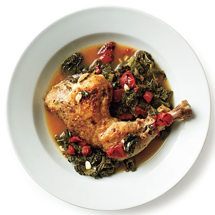 Braised chicken with kale