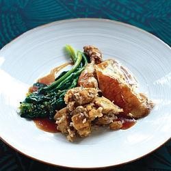 Braised chicken with kumara stuffing & Chinese greens