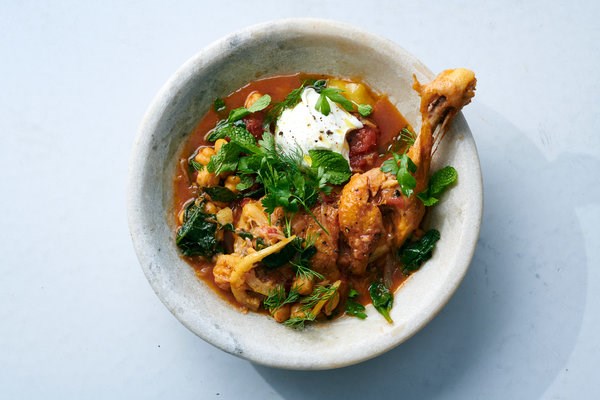 Braised chicken with rosemary, chickpeas and salted lemon