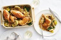 Braised chicken with silverbeet, artichoke, lemon and barley [Julieanne Blum]