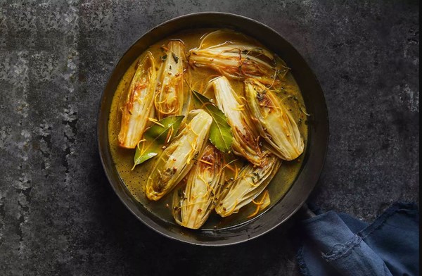 Braised chicory with orange, thyme & honey