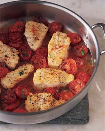 Braised cod with plum tomatoes