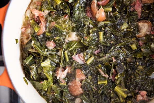 Braised collard greens with ham hocks