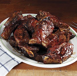 Braised country-style pork ribs with mustard-beer sauce