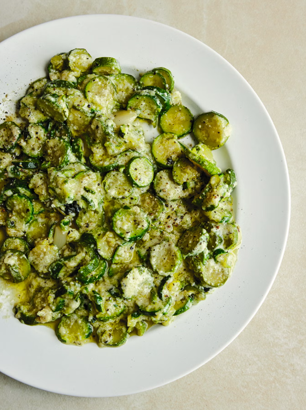Braised courgette cacio e pepe