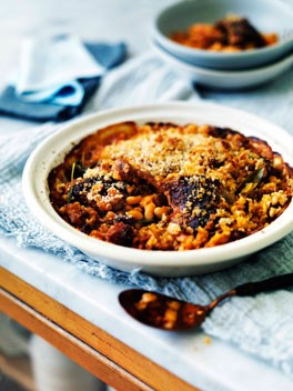Braised duck, bacon and beans