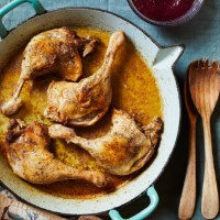 Braised duck with beetroot, blackberry and lemon thyme sauce