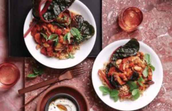 Braised eggplant, tomato and beans