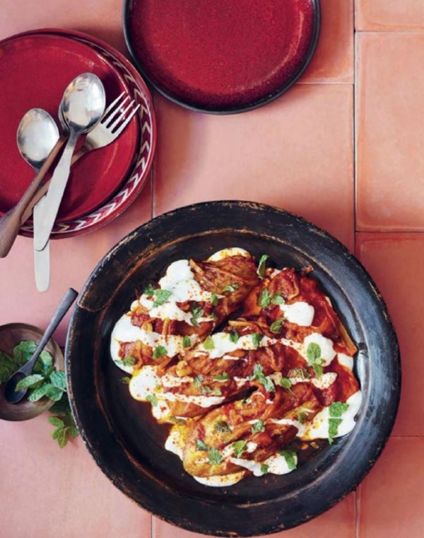 Braised eggplant with yogurt dressing (Banjaan borani)