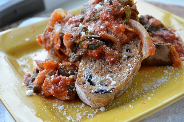 Braised escarole with cannellini beans and mushrooms