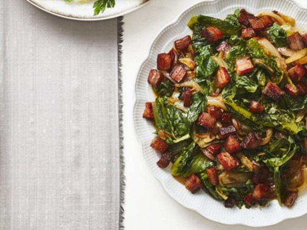 Braised escarole with pancetta