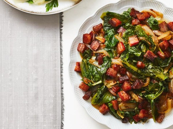 Braised escarole with pancetta 