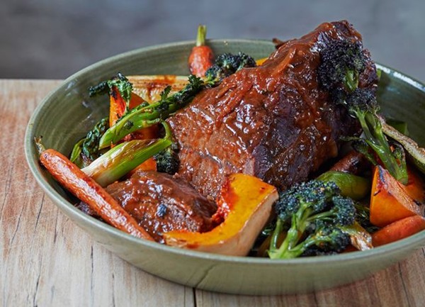 Braised feather blade beef with roasted vegetables