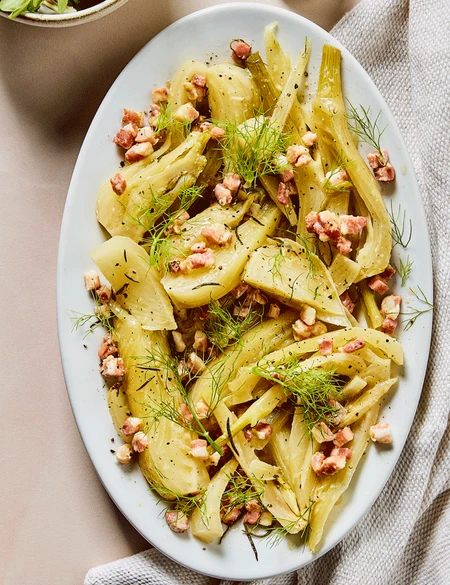 Braised fennel with bacon, lemon and vermouth