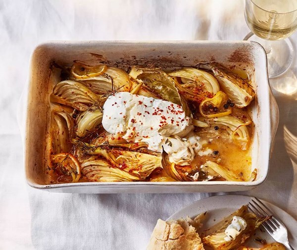 Braised fennel with goat cheese