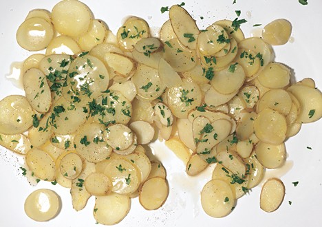 Braised fingerling potato coins