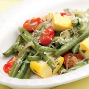 Braised green beans & summer vegetables