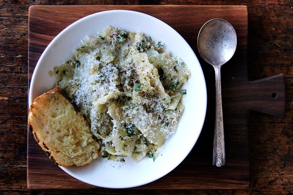 Braised green cabbage with anchovies and garlic