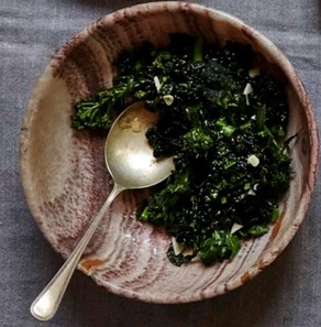 Braised greens and broccoli