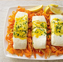 Braised halibut with carrots and coriander