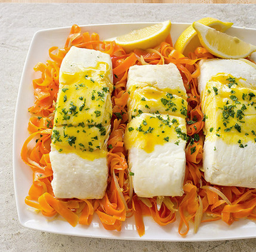 Braised halibut with carrots and coriander