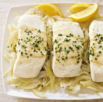Braised halibut with fennel and tarragon