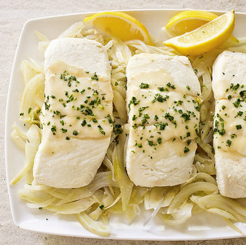 Braised halibut with fennel and tarragon