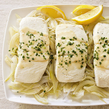Braised halibut with fennel and tarragon