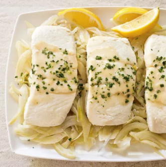 Braised halibut with fennel and tarragon