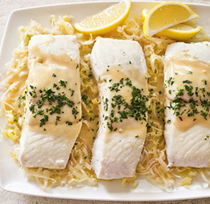 Braised halibut with leeks and mustard