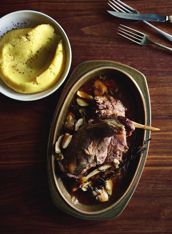 Braised hare leg with ale & porcini