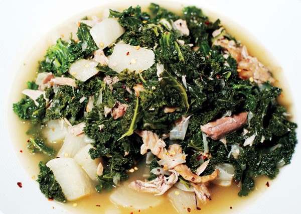 Braised kale and turnips with smoked turkey