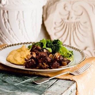 Braised lamb & wild mushrooms with juniper