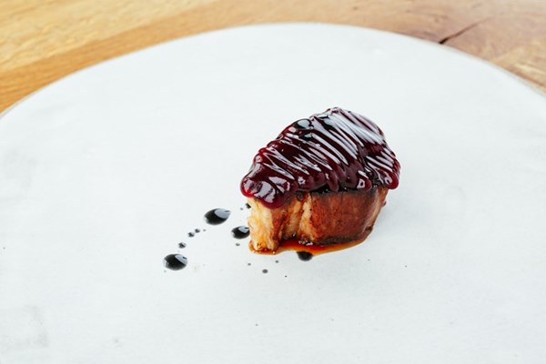 Braised lamb neck with cherries