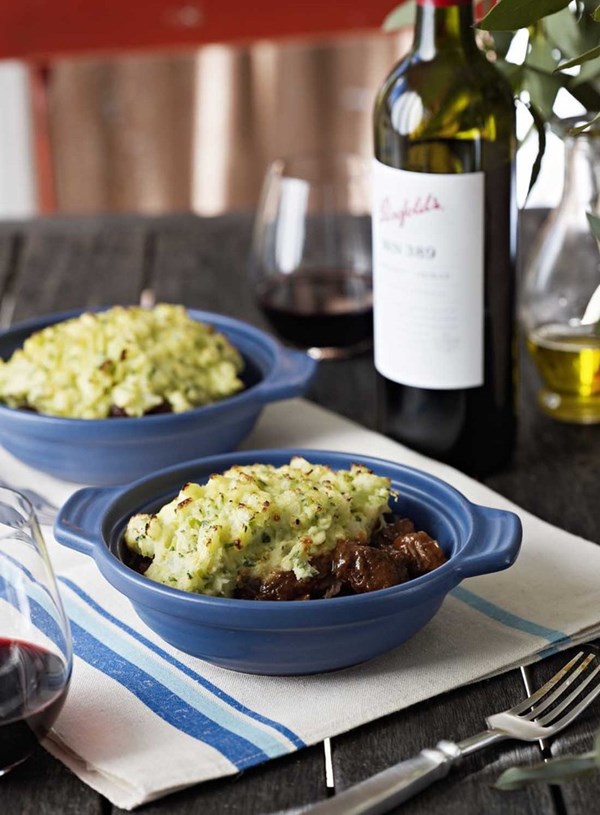 Braised lamb 'pie' with red wine and colcannon