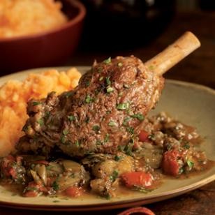 Braised lamb shanks & eggplant